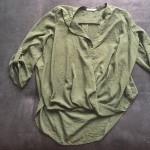 Olive Lush Blouse Button-Down with Twisted front